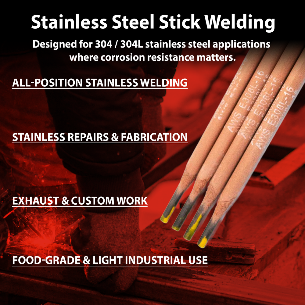 AWS E308L-16 1/8 in (3.2 mm), 2 lb Box Stainless Stick Electrodes – All Position, Low Carbon, AC/DC Compatible
