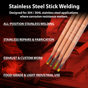 AWS E308L-16 1/8 in (3.2 mm), 2 lb Box Stainless Stick Electrodes – All Position, Low Carbon, AC/DC Compatible