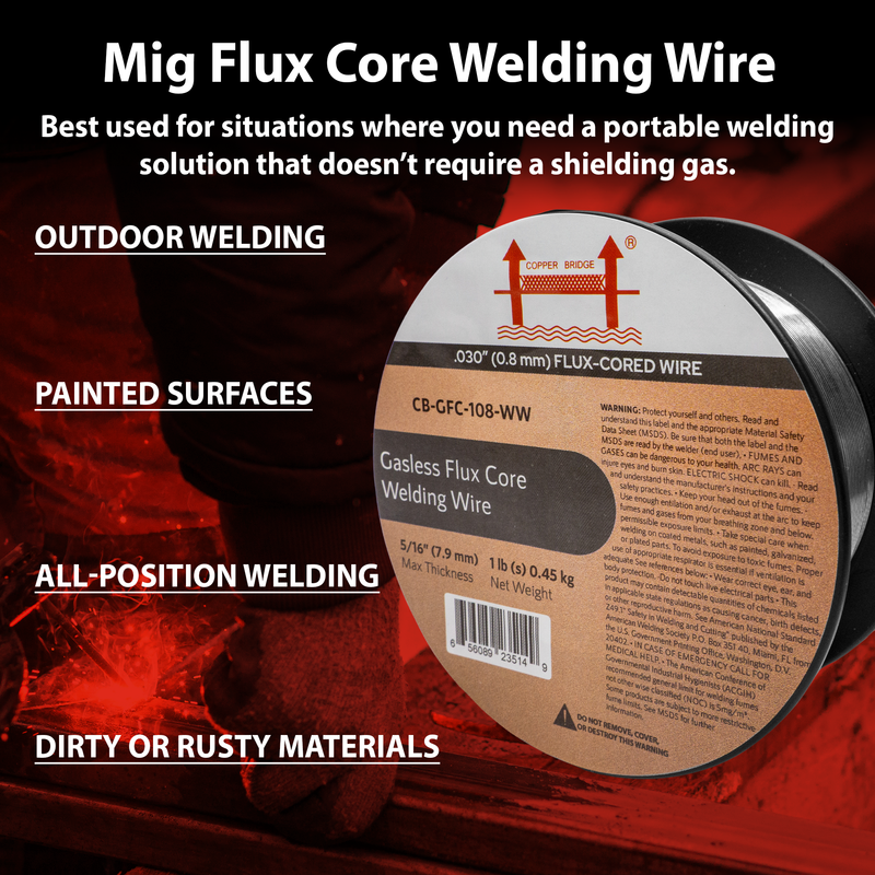 AWS E71T-GS .030 in (0.8 mm) 1 lb (0.5 kg) Spool Gasless Flux-Cored Wire "Innershield Style" – No Gas Needed, Outdoor Ready, Wind Resistant
