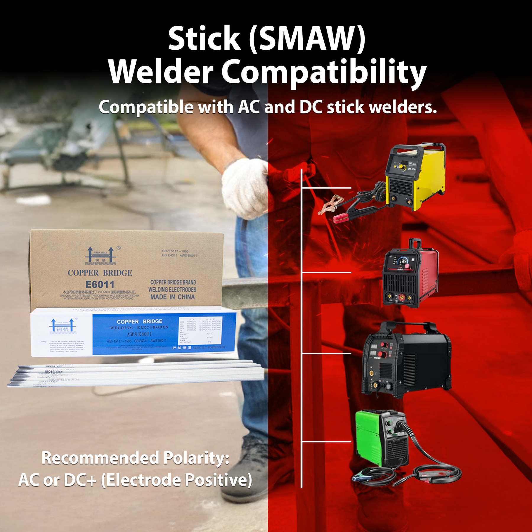 AWS E6011 3/32 in (2.4 mm), 11 lb (5 kg) Box Stick Welding Electrodes – Deep Penetration, All Position, Welds Dirty or Rusty Steel, AC/DC