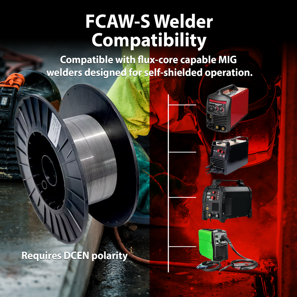 AWS E71T-GS .030 in (0.8 mm) 11 lb (5 kg) Spool Gasless Flux-Cored Wire "Innershield Style" – Self-Shielded, Smooth Arc, Mild Steel, DCEN