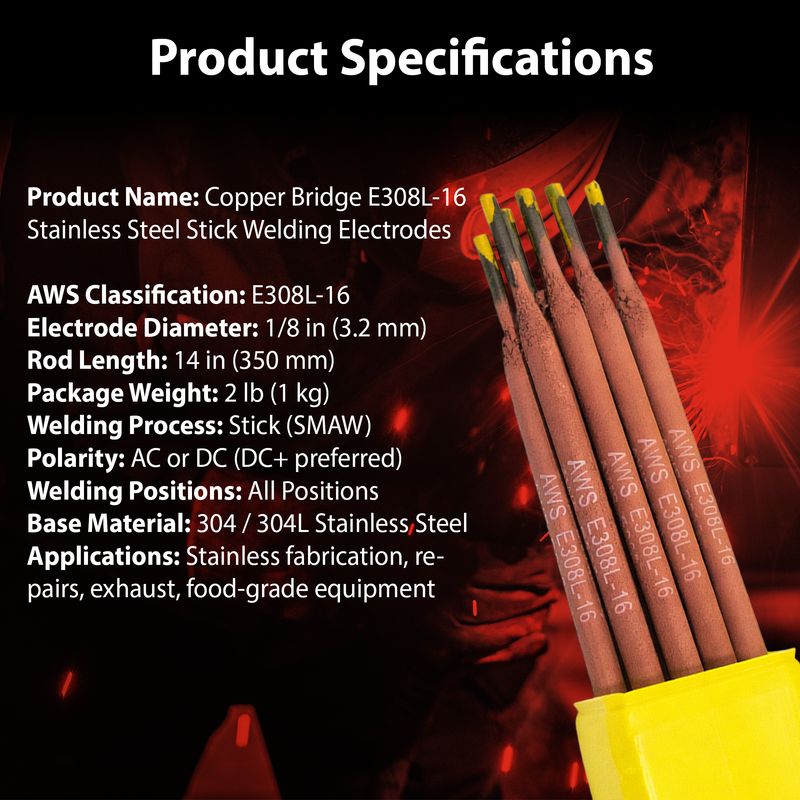 Copper Bridge E308L-16 Stick Welding Electrodes – 1/8” – 2 lb Box