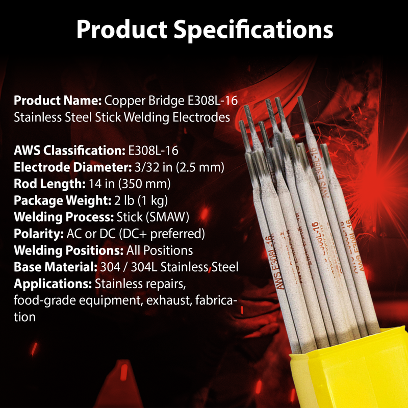 Copper Bridge E308L-16 Stick Welding Electrodes – 3/32” – 2 lb Box