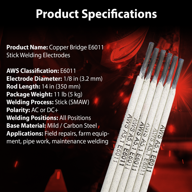 Copper Bridge E6011 Stick Welding Electrodes – 1/8” – 11 lb Box