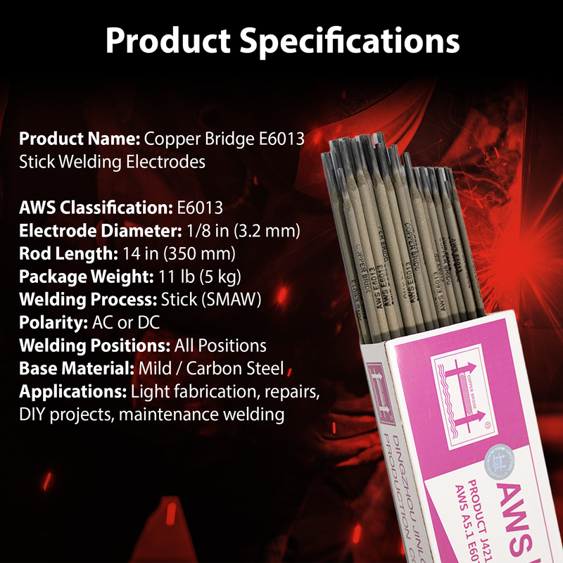 Copper Bridge E6013 Stick Welding Electrodes – 1/8” – 11 lb Box