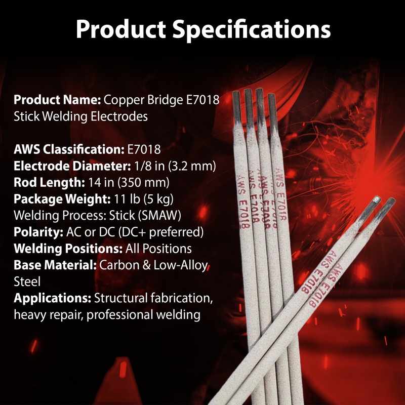 Copper Bridge E7018 Stick Welding Electrodes – 1/8” – 11 lb Box