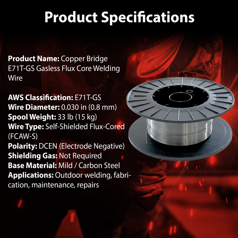 Copper Bridge E71T-GS Gasless Flux Core Welding Wire – .030” – 33 lb Spool