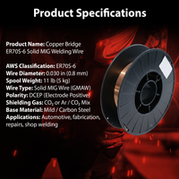 AWS ER70S-6 .030 in (0.8 mm) 11 lb (5 kg) Spool Solid MIG Wire – High Deoxidizer, Smooth Arc, Mild Steel, DCEP