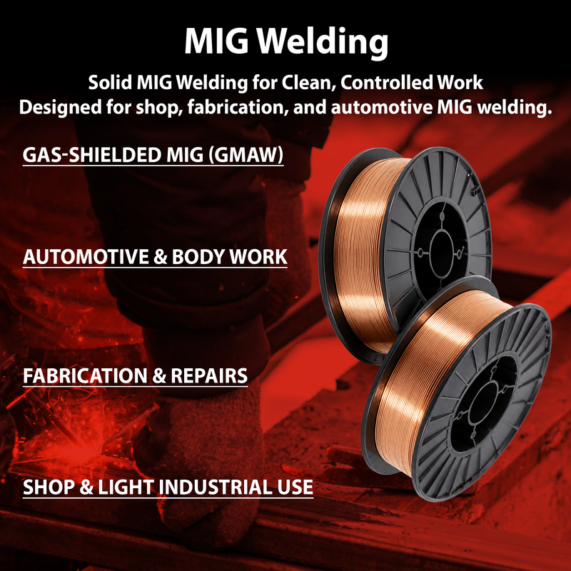 AWS ER70S-6 33 lb (15 kg) Spool Solid MIG Wire – High Deoxidizer, Smooth Arc, Mild Steel, DCEP