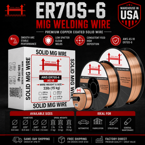 AWS ER70S-6 .030 in (0.8 mm) 11 lb (5 kg) Spool Solid MIG Wire – High Deoxidizer, Smooth Arc, Mild Steel, DCEP