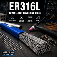 AWS ER316L 1/16 in (1.6 mm), 11 lb (5 kg) Tube Stainless Steel TIG Welding Rods – Low Carbon, Corrosion Resistant, 316/316L Stainless, GTAW