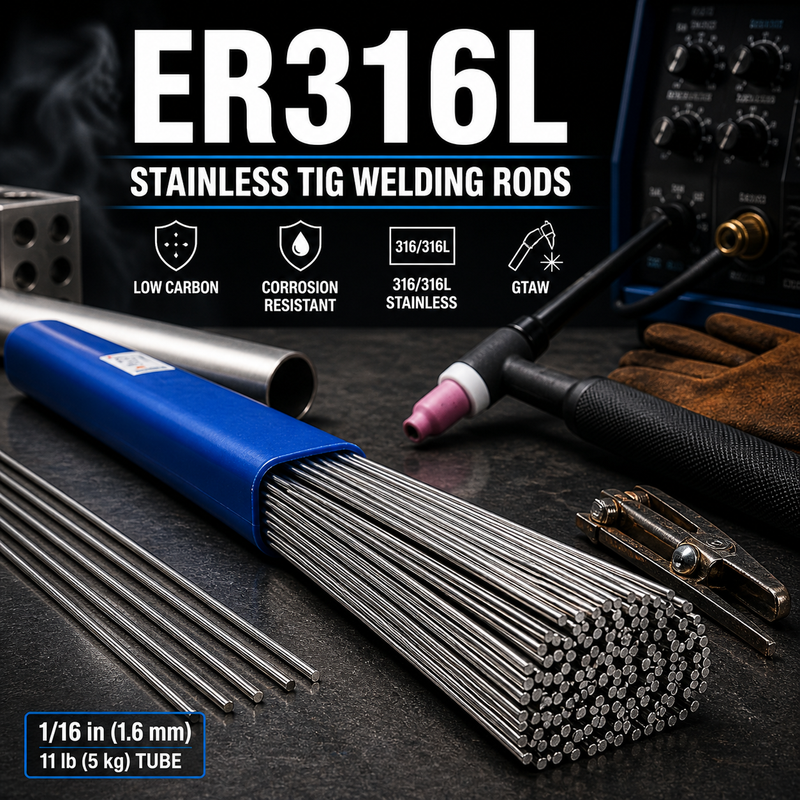 AWS ER316L 1/16 in (1.6 mm), 11 lb (5 kg) Tube Stainless Steel TIG Welding Rods – Low Carbon, Corrosion Resistant, 316/316L Stainless, GTAW
